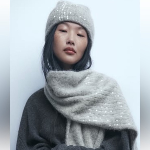 NWOT Zara Alpaca and Wool Blend Sequin Beanie Hat - Picture 3 of 6